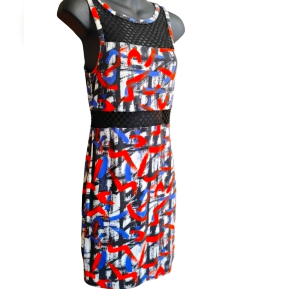 Topshop Abstract Print Mini Dress - Red, Blue, Black - Picture 4 of 9